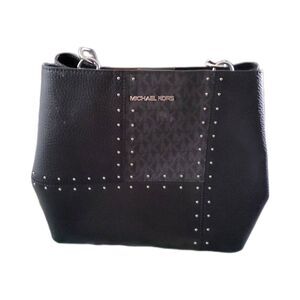 MICHAEL KORS Pratt Medium Studded Black Patchwork Sig Logo Shoulder Bag